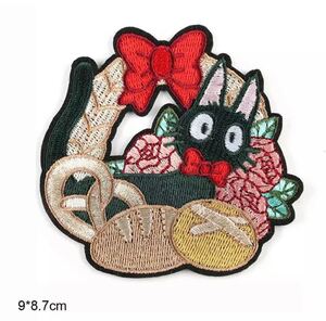 ワッペン 黒猫 クロネコ アップリケ 子猫 仔猫 刺繍ワッペン 熱転写 ステッカー アイロンワッペン