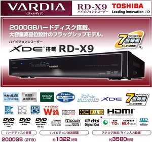 安心の1年保証】VARDIAシリーズ最上位モデル 2TB東芝RD-X9 地デジBSCSW録画 レグザリンクダビング10 USBHDD HDRec7倍録り DVD-R/RW/RAM
