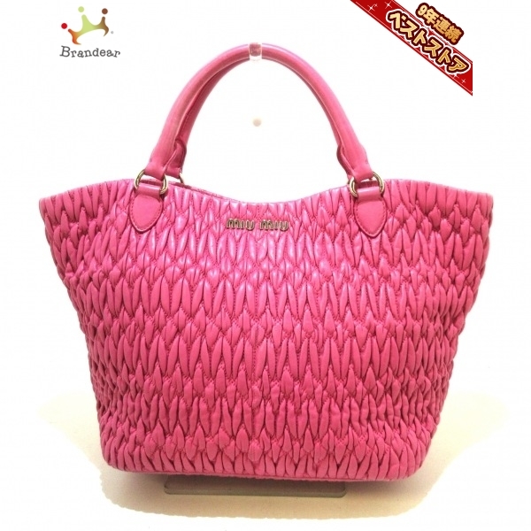Miu Miu miumiu Tote Bag RN0896 Miu Crystal Nappa Crystal (Leather) Fuchsia (Pink) Women's Bag, fruit, Mew Mew, Bag, bag