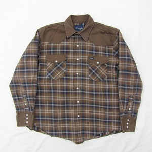 90 -х годов ~ Wrangler Size L Western Rube Rube Retro Retro Check Check Brown Brown Wrangler Anti -используемая одежда Vintage 2A0699