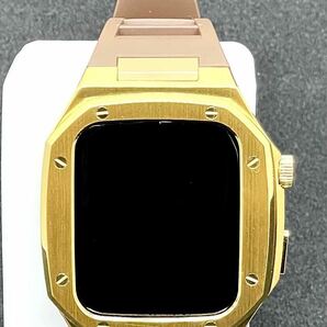 Apple Watch ケース 45mm 最新茶ベルト ゴールド