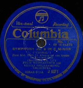T0065 FELIX WEINGARTNER & VIENNA PHILHARMONIC ORCHESTRA / Beethoven: Symphony No. 9 In D Minor 1st Mvt.Pt.1-Concl.(12”)