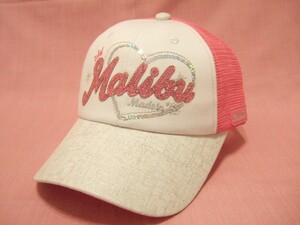 横浜最新 Malibuラメ♪魅惑のメッシュキャップ 白/ピンク メンズレディース 送料300円帽子野球帽11a