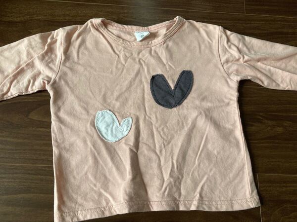80 長袖Tシャツ ロンT トップス ハート 女の子 ピンク