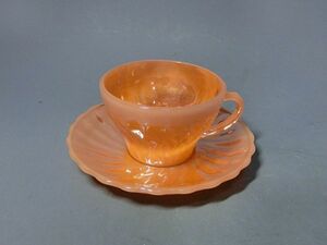 472152 Fire King made pi-chi luster cup & saucer ②( orange )