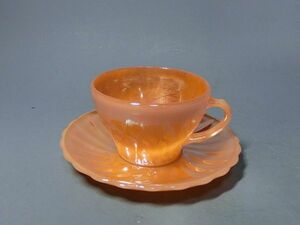 472154 Fire King made pi-chi luster cup & saucer ④( orange )