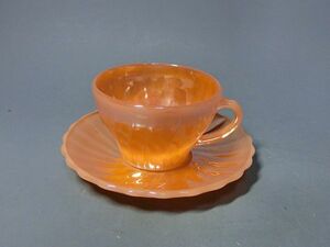 472155 Fire King made pi-chi luster cup & saucer ⑤( orange )