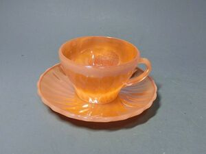 472156 Fire King made pi-chi luster cup & saucer ⑥( orange )