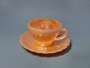472157 Fire King made pi-chi luster cup & saucer ⑦( orange )