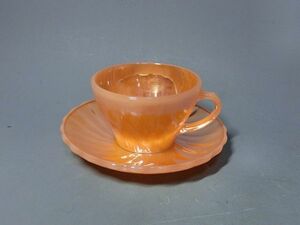 472158 Fire King made pi-chi luster cup & saucer ⑧( orange )