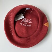 イルビゾンテ ベレー帽 レザーパッチ ロゴ刺繍 くすみレッドピンク 未使用 フリーサイズ_画像3