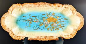 Limoges リモージュ アンティーク Laviolette ターコイズ 金彩装飾 ハンドペイント 角皿 キャビネット用 プレート