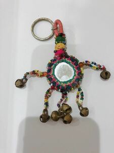  Asian miscellaneous goods key holder mirror bell beads pink blue blue 
