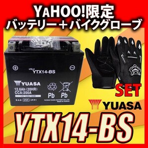 グローブ付！ 台湾 YUASA ユアサ YTX14-BS バッテリー 互換 GTX14-BS FTX14-BS DTX14-BS 初期充電済 XJR1200 ZZR1100 W650 ZX12-Rの画像1