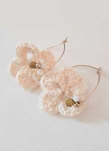  new goods unused white flower crochet needle braided acrylic fiber beads hoop earrings 