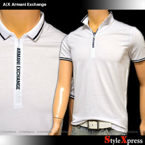 再入荷 アルマーニエクスチェンジ 白 Mサイズ ロゴジップ ハーフジップ ポロシャツ A|X Armani Exchange AX ホワイト メンズ 正規品