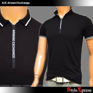 再入荷 アルマーニエクスチェンジ 黒 Mサイズ ロゴジップ ハーフジップ ポロシャツ A|X Armani Exchange AX ブラック メンズ 正規品