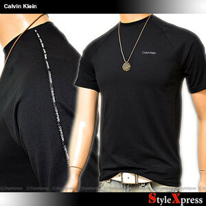 SALE カルバンクライン 黒 XSサイズ 両肩～袖にロゴ Tシャツ クルーネック 丸首 ブラック メンズ Calvin Klein CK 正規品