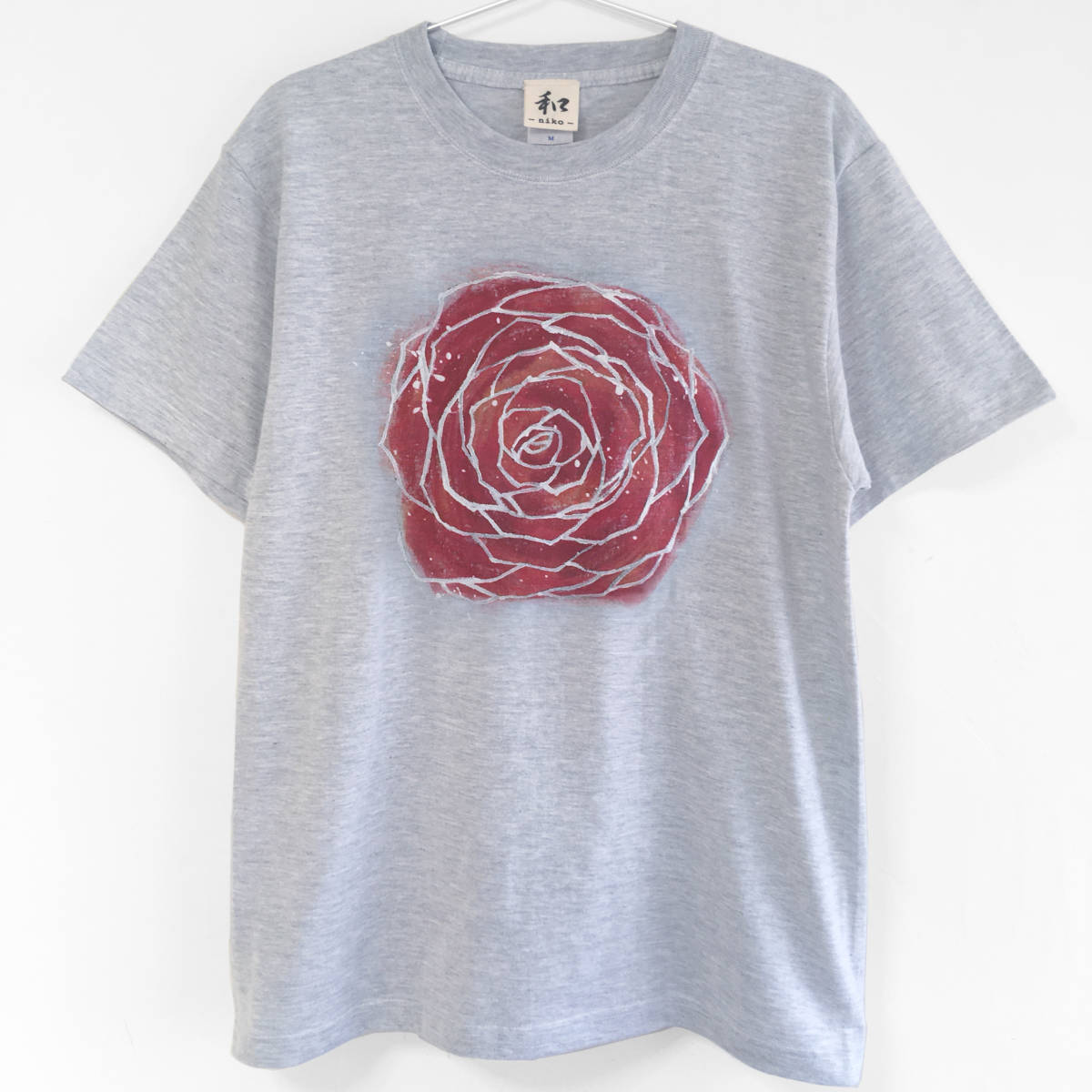 Herren-T-Shirt, XL-Größe, Rosen-Blumendruck, handgezeichnetes T-Shirt, lässig, Rose, Aquarell, Weihnachten, Größe XL und größer, Rundhals, Gemustert