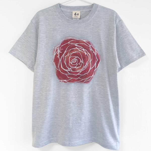 メンズ Tシャツ XLサイズ バラの花柄 手描きTシャツ カジュアル 薔薇 ローズ 水彩 クリスマス