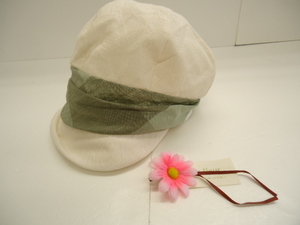 【KCM】hat-18★未使用★【fleur fleur】帽子　ハット　キャスケット　ワイヤー入り　Sサイズ　アイボリー系　婦人　レディース