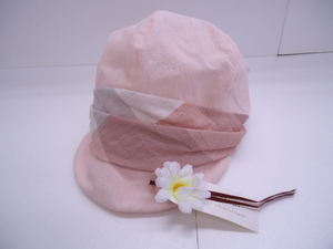 【KCM】hat-31★未使用★【fleur fleur】帽子　ハット　キャスケット　ワイヤー入り　Mサイズ　ピンク　婦人　レディース