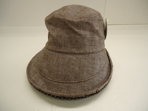 【KCM】hat-43★未使用★遮熱帽子　リボン付き　おしゃれハット　UVカット　Mサイズ　ブラウン　ドット　婦人　レディース