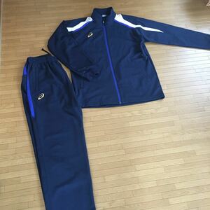  rare Asics men's O size thick jersey top and bottom 3 times use . ultimate beautiful goods navy blue color 