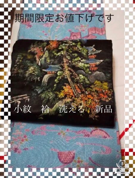 小紋 綺麗な水色 庭園柄 しつけ付き