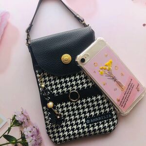 スマホポーチ ブラック千鳥格子マホポーチ スマホポシェット ミニバッグ