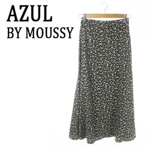 アズールバイマウジー AZUL by moussy スカート フレア ロング 小花柄 S 黒 ブラック 220425AO17A