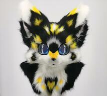 ★即売品 ハンドメイド オリジナル 自作 黒 狐紋　ファーヘッド 可愛い ケモノ fursuit 着ぐるみ コスプレ 一つだけ★_画像1