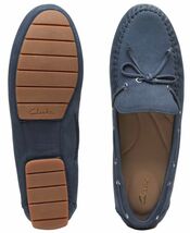 送料無料 Clarks 25.5cm ボート ローファー ライト ネイビー ブルー レザー モカシン 軽量 革 バレエ スニーカー フラット パンプス RRR17_画像10