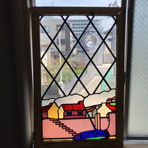 8s-130 アンティークステンドグラス ロンデル/風景柄 1920年代英国製/イギリス製