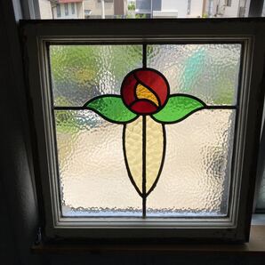 8s-194 アンティークステンドグラス バラ柄/上下使い可 1920年代英国製/イギリス製