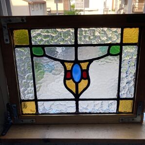 8s-229 アンティークステンドグラス 花草柄/上下使い可 1920年代英国製/イギリス製