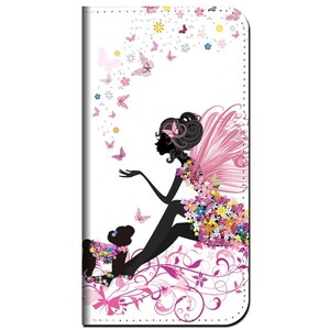 iPhoneX 他手帳型ケース 蝶と花の妖精とプードル 柄 iPhone13 iPhoneSE2
