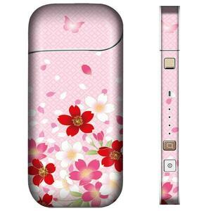 iQOS アイコス スキンシール 【 和柄 桜花-ピンク背景 柄 】表面・裏面・側面セット 2.4Plus(2017年発売)対応