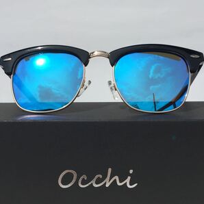 新品 OCCHI 偏光サングラス サーモント型 UV400 軽量 ブルーミラー