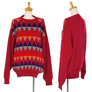  Mali te+ franc sowa Jill bo- wool acrylic fiber front a-ga il switch knitted sweater red L [ lady's ]