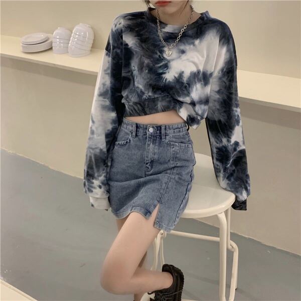 ショート丈 タイダイ柄 トップス 韓国ファッション