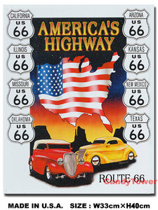 アメリカンブリキ看板 U.S. ROUTE66 星条旗 -AMERICAN'S HIGH WAY- アメリカ雑貨 アメリカン雑貨 サインプレート ティンサインボード