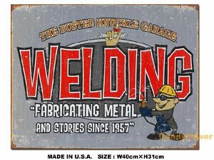 アメリカンブリキ看板 バステッドナックルガレージ -WELDING- アメリカ雑貨 アメリカン雑貨 サインプレート ティンサインボード
