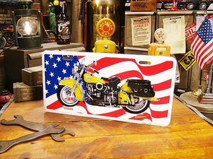 インディアンバイク＆星条旗のライセンスプレート アメリカ雑貨 アメリカン雑貨