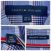 ☆送料無料☆ TOMMY HILFIGER トミーヒルフィガー USA直輸入 古着 長袖 チェック ホリゾンタルカラー シャツ メンズ 15-1/2 ブルー 中古_画像8