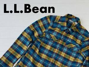 ☆送料無料☆ L.L.Bean エルエルビーン 古着 長袖 チェック マチ付き 起毛 シャツ レディース S イエロー トップス 中古 即決