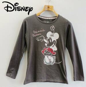 ▲DISNEY*Mサイズ*長袖Tシャツ*ビジュー*綿100％*ミニーちゃん*ロンティー*ロンT*濃灰色*キラキラ*女の子*トップス*ディズニー ＃4971