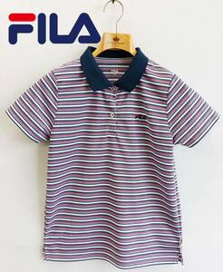 ◆美品*FILA*Mサイズ*半袖ポロシャツ*メッシュ生地*速乾*通気性*ボーダー*白*ピンク*紺*レディース*スポーツ*テニス*ゴルフ*フィラ #4977