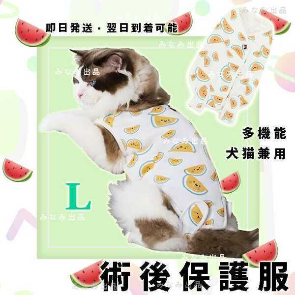 新入荷 猫犬 術後服 ウェア 離乳 避妊　手術 雄雌 エレザべスカラースイカL