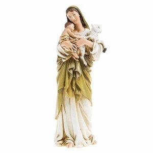 高さ 約15ｃｍ子羊と聖母子（マリア）像 イエスと子羊を抱く聖母マリア彫像/ キリスト教（輸入品